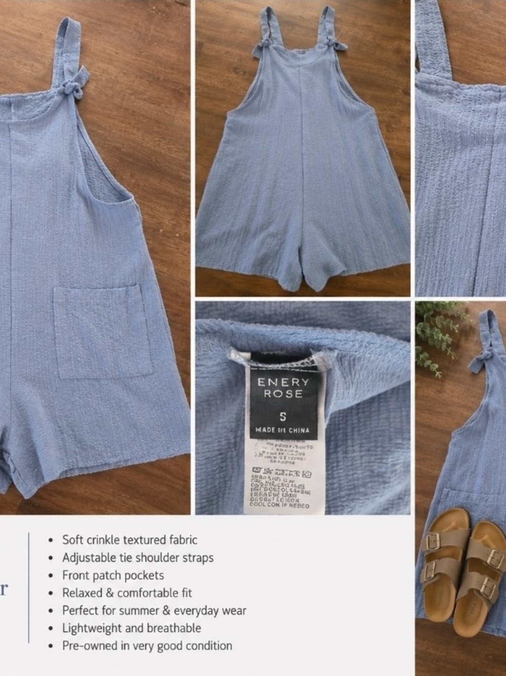 Blue Crinkle Tie-Shoulder Romper